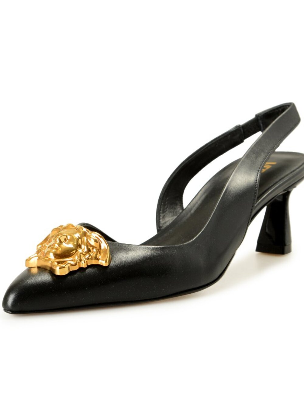 Versace Women's Black 100% Leather Gold Medusa Pump Shoes US 9 IT 39